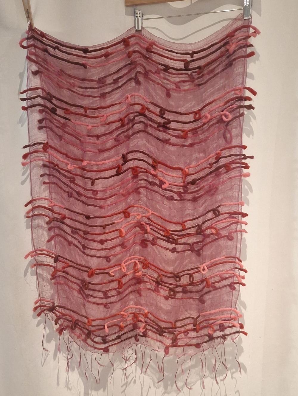 Sheer Dusty Pink Scarf with Coral and Burgandy Accents